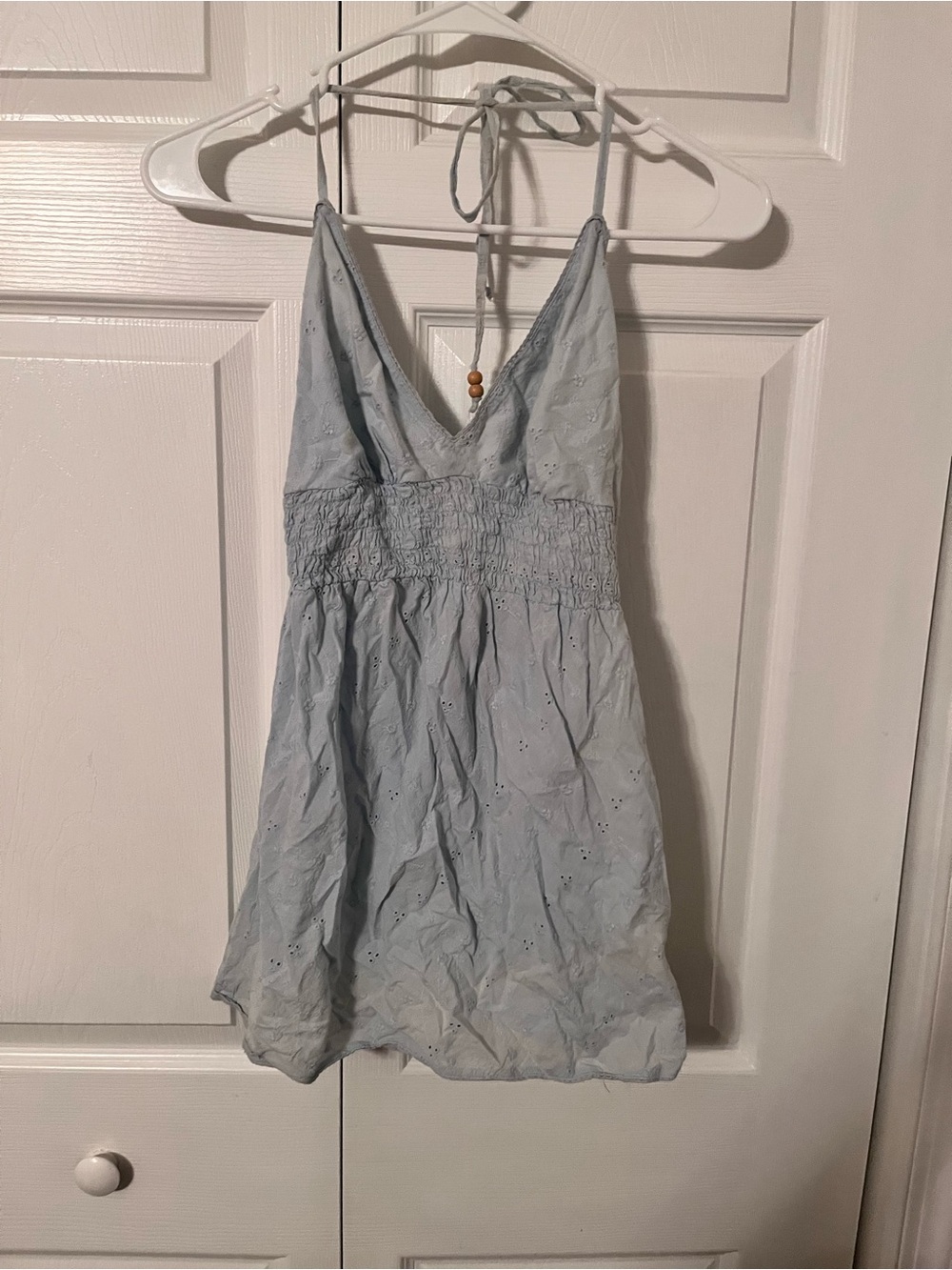 Lilu Light Blue Eyelet Halter Mini Dress